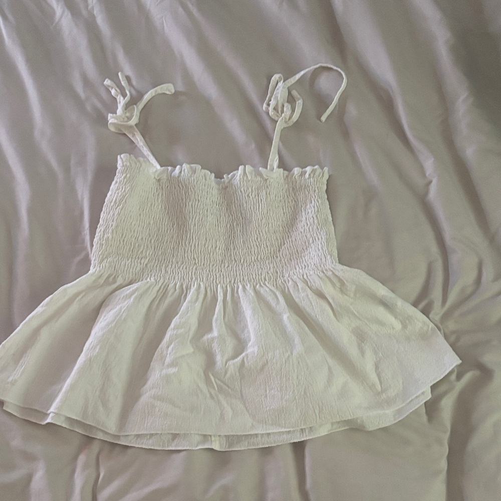 White Smocked Peplum Top